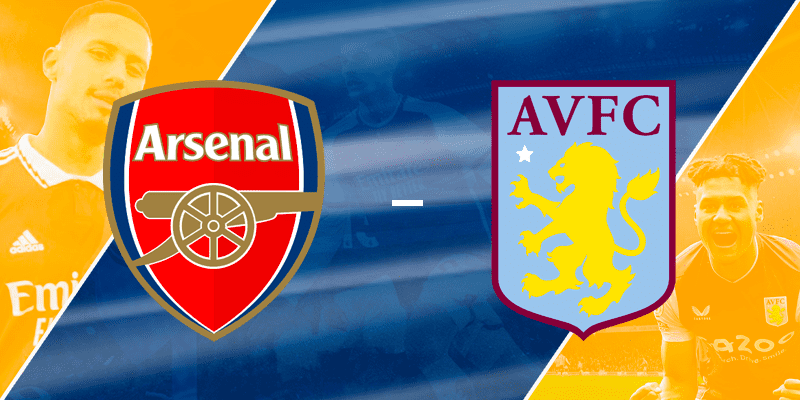 Promotional image featuring Arsenal and Aston Villa emblems for the Premier League 33rd round match spotlight on ChampionBet's blog.