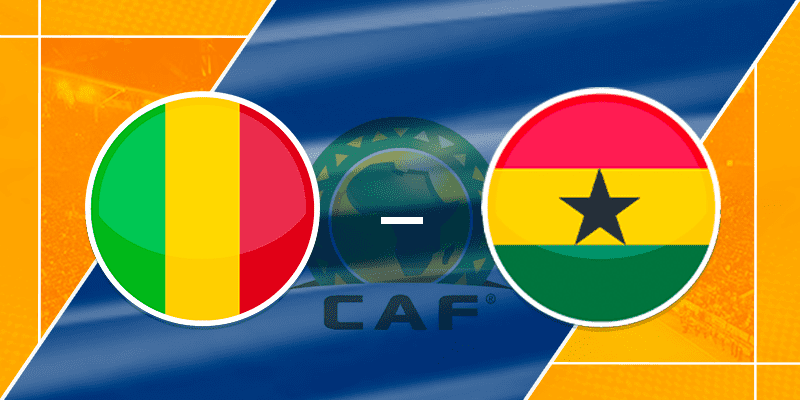 Flags of Mali and Ghana with CAF logo in the background, representing the upcoming World Cup Qualifiers match between Mali and Ghana.